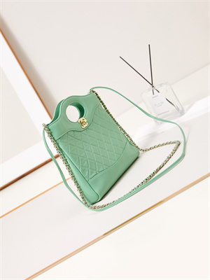 Ch*el 31 mini shopping bag  lambskin & gold-tone metal green as4133