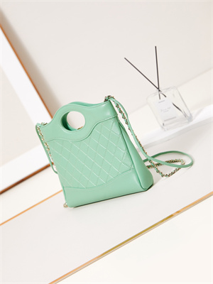 Ch*el 31 mini shopping bag  lambskin & gold-tone metal green as4133