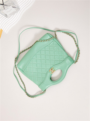 Ch*el 31 mini shopping bag  lambskin & gold-tone metal green as4133