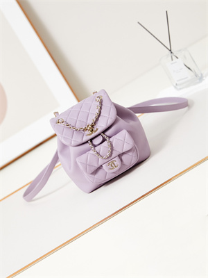 Cha.nel Duma Backpack Lambskin Gold Tone Metal Lilac AS2908