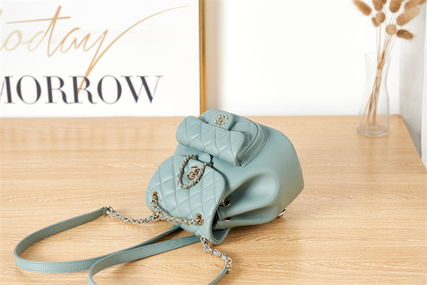 Cha.nel Duma Backpack Lambskin Gold Tone Metal Green AS2908