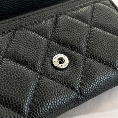 Ch*el belt bag with chain grained calfskin silver tone metal black color a81081