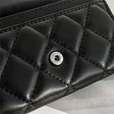 Ch*el belt bag with chain lambskin silver tone metal black color a81081