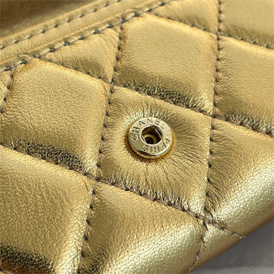 Ch*el belt bag with chain metallic lambskin gold tone metal gold color a81081