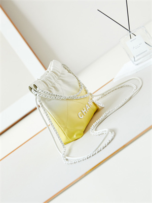 Cha.nel 22 Mini Handbag Shiny Calfskin Gradient White/Yellow AS3980