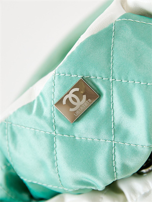 Cha.nel 22 Mini Handbag Shiny Calfskin Gradient White/Green AS3980