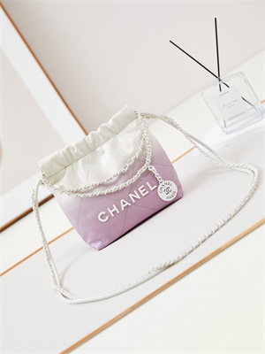 Cha.nel 22 Mini Handbag Shiny Calfskin Gradient White/Purple AS3980
