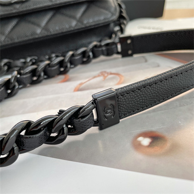 Ch*el wallet on chain grained calfskin black tone metal black a81059