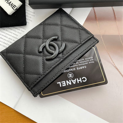 Ch*el classic card holder grained calfskin black tone metal black ap1967