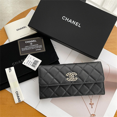 Ch*el long flap wallet grained calfskin black ap2740