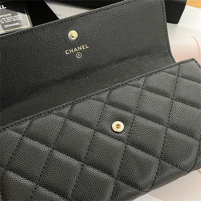 Ch*el long flap wallet grained calfskin black ap2740