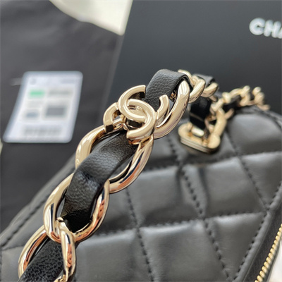 Ch*el vanity case with chain lambskin gold tone metal black ap3333