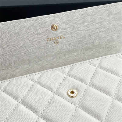 Ch*el long flap wallet grained calfskin white ap3396