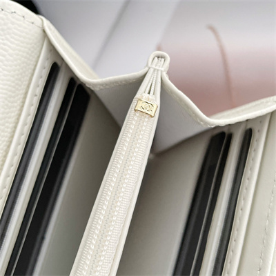 Ch*el long flap wallet grained calfskin white ap3396