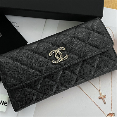 Ch*el long flap wallet grained calfskin black ap3396