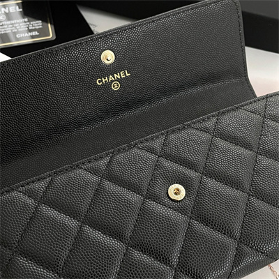 Ch*el long flap wallet grained calfskin black ap3396