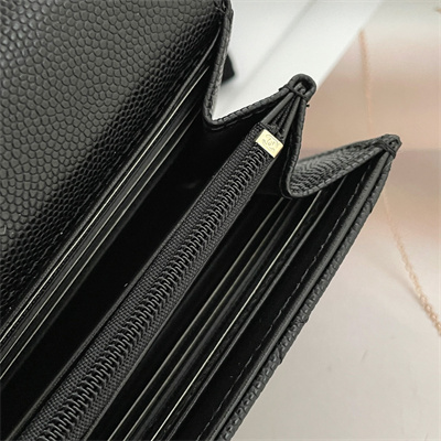 Ch*el long flap wallet grained calfskin black ap3396