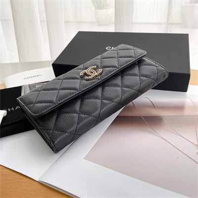 Ch*el long flap wallet grained calfskin black ap3396