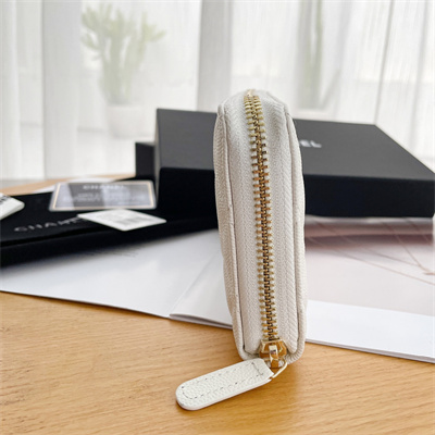 Ch*el long zippy wallet grained calfskin white ap3397