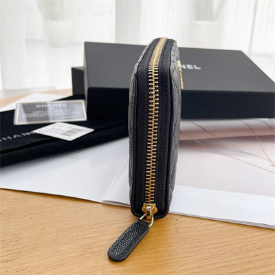 Ch*el long zippy wallet grained calfskin black ap3397