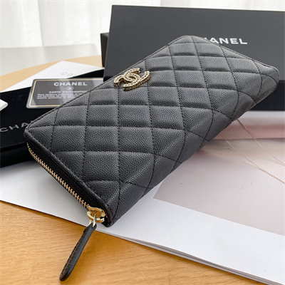 Ch*el long zippy wallet grained calfskin black ap3397