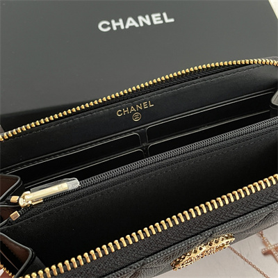 Ch*el long zippy wallet grained calfskin black ap3397