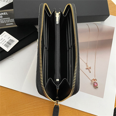 Ch*el long zippy wallet grained calfskin black ap3397