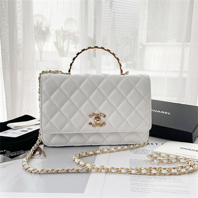 Ch*el clutch with chain lambskin gold tone metal white ap3795