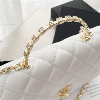Ch*el clutch with chain lambskin gold tone metal white ap3795