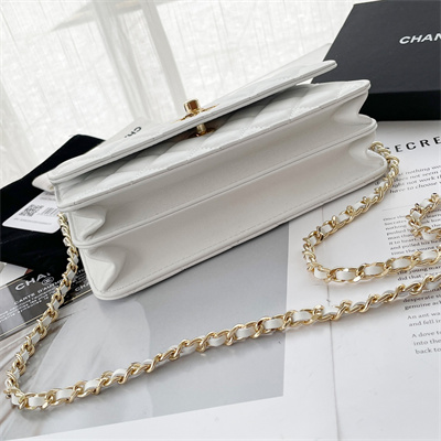 Ch*el clutch with chain lambskin gold tone metal white ap3797