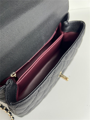 Cha.nel Small Coco Handle Bag Grained Calfskin Lt Gold Metal Black/Burgundy A92990