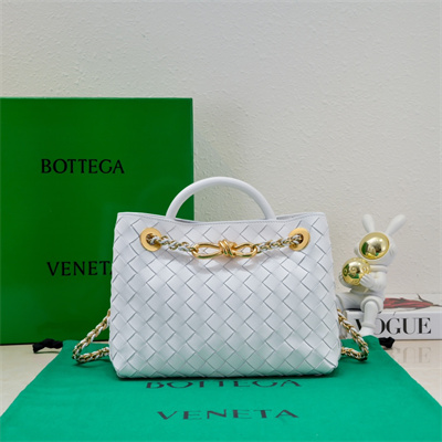 BV Small Andiamo Top handle bag With Chain Lambskin Leather White