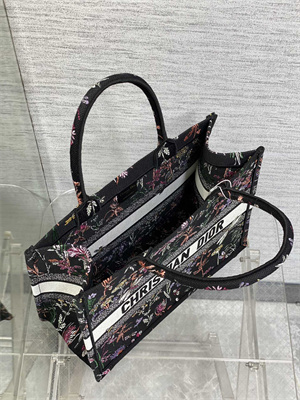 cd medium book tote black multicolor D*or herbarium embroidery