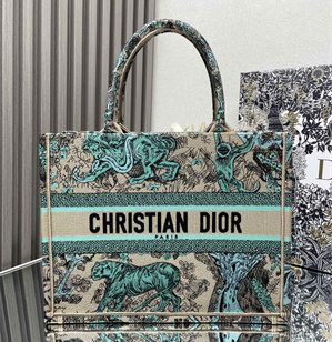 cd medium D*oriviera D*or book tote raffia with aquamarina toile de jouy sauvage embroidery green