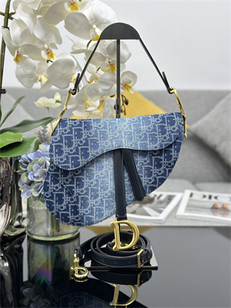 cd saddle bag with strap blue denim D*or oblique jacquard