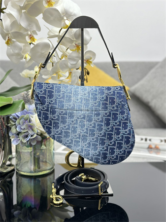 cd saddle bag with strap blue denim D*or oblique jacquard