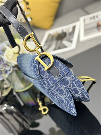 cd saddle bag with strap blue denim D*or oblique jacquard