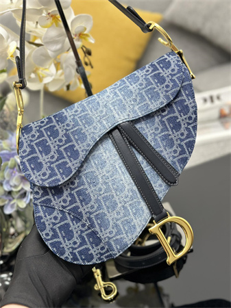 cd saddle bag with strap blue denim D*or oblique jacquard