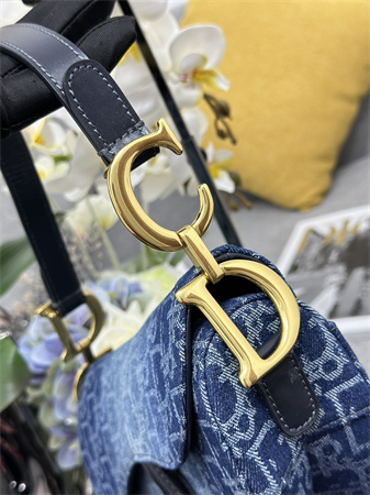 cd saddle bag with strap blue denim D*or oblique jacquard