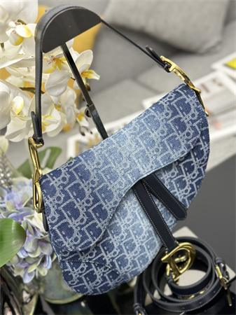 cd saddle bag with strap blue denim D*or oblique jacquard