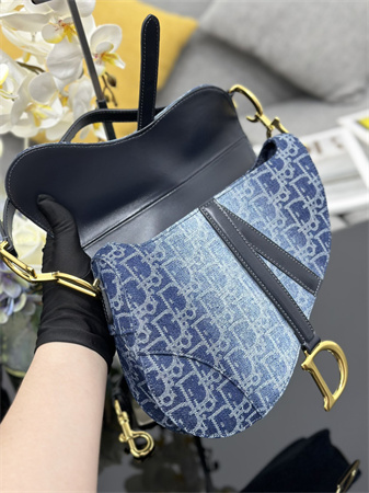 cd saddle bag with strap blue denim D*or oblique jacquard