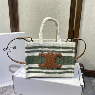 Ce**e small cabas thais in striped textile with calfskin white/green
