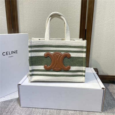 Ce**e small cabas thais in striped textile with calfskin white/green