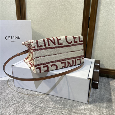 Ce**e small cabas thais in textile with Ce**e jacquard and calfskin white/red