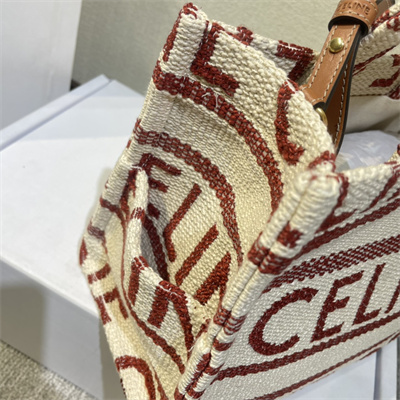 Ce**e small cabas thais in textile with Ce**e jacquard and calfskin white/red
