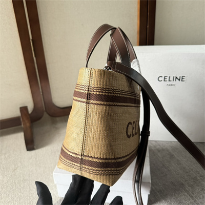 Ce**e cabas raffia tote bag with brown leather trim
