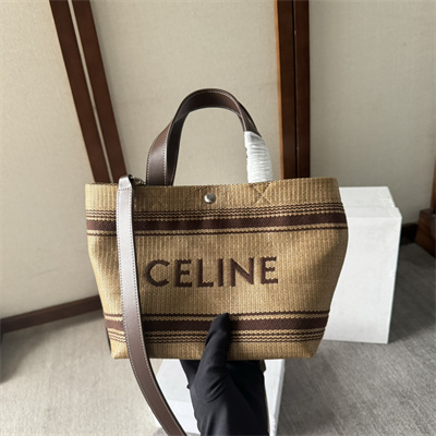 Ce**e cabas raffia tote bag with brown leather trim