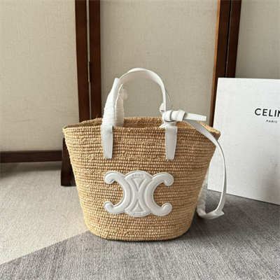 ce**e teen S*pple classic panier in raffia and calfskin white