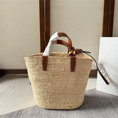 ce**e teen S*pple classic panier in raffia and calfskin brown