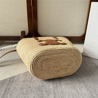 ce**e teen S*pple classic panier in raffia and calfskin brown